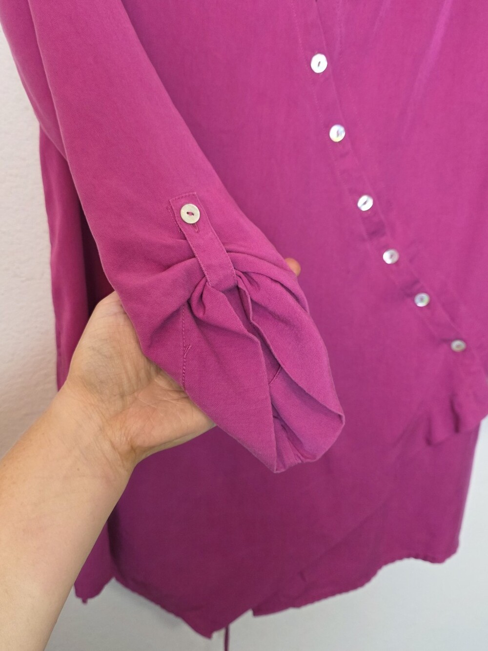 Soft Surroundings NWOT Pink Washed Tencel Button Tunic Magenta Pink Soft Size M - Picture 8 of 15